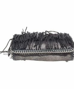 New 🌟 Stella McCartney Metallic Black Faux Leather Fringe Fallabella Crossbody Bag For 👩 Women 😍 -Stella McCartney Shop luxury women stella mccartney used handbags p542590 007