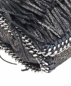 New 🌟 Stella McCartney Metallic Black Faux Leather Fringe Fallabella Crossbody Bag For 👩 Women 😍 -Stella McCartney Shop luxury women stella mccartney used handbags p542590 008