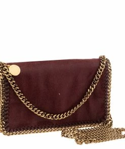 Discount 🔔 Stella McCartney Dark Red Faux Suede Falabella Flap Shoulder Bag For 👩 Women 💯 -Stella McCartney Shop luxury women stella mccartney used handbags p554910 009