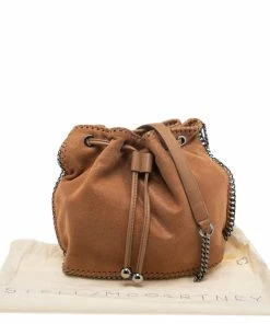 Flash Sale 💯 Stella McCartney Brown Faux Suede Falabella Drawstring Bucket Bag For 👩 Women ✔️ -Stella McCartney Shop luxury women stella mccartney used handbags p560602 011