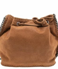 Flash Sale 💯 Stella McCartney Brown Faux Suede Falabella Drawstring Bucket Bag For 👩 Women ✔️ -Stella McCartney Shop luxury women stella mccartney used handbags p560602 012