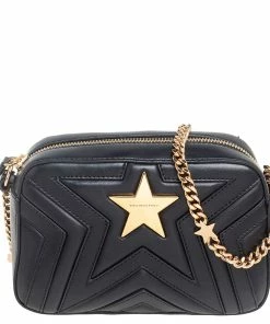 Brand new ❤️ Stella McCartney Black Quilted Faux Leather Stella Star Crossbody Bag For 👩 Women 💯
