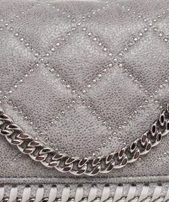 Deals 💯 Stella McCartney Grey Quilted Faux Suede Studded Falabella Flap Shoulder Bag For 👩 Women 🎁 -Stella McCartney Shop luxury women stella mccartney used handbags p561666 006
