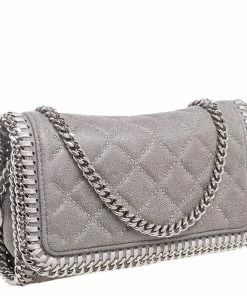 Deals 💯 Stella McCartney Grey Quilted Faux Suede Studded Falabella Flap Shoulder Bag For 👩 Women 🎁 -Stella McCartney Shop luxury women stella mccartney used handbags p561666 007