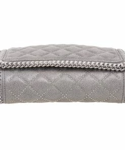 Deals 💯 Stella McCartney Grey Quilted Faux Suede Studded Falabella Flap Shoulder Bag For 👩 Women 🎁 -Stella McCartney Shop luxury women stella mccartney used handbags p561666 009