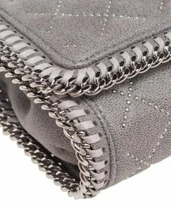 Deals 💯 Stella McCartney Grey Quilted Faux Suede Studded Falabella Flap Shoulder Bag For 👩 Women 🎁 -Stella McCartney Shop luxury women stella mccartney used handbags p561666 010