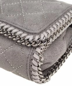 Deals 💯 Stella McCartney Grey Quilted Faux Suede Studded Falabella Flap Shoulder Bag For 👩 Women 🎁 -Stella McCartney Shop luxury women stella mccartney used handbags p561666 011