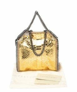 Discount ❤️ Stella McCartney Gold Faux Python Leather Tiny Falabella Tote For 👩 Women 😀 -Stella McCartney Shop luxury women stella mccartney used handbags p565540 004