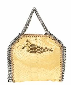 Discount ❤️ Stella McCartney Gold Faux Python Leather Tiny Falabella Tote For 👩 Women 😀 -Stella McCartney Shop luxury women stella mccartney used handbags p565540 006