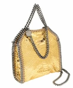 Discount ❤️ Stella McCartney Gold Faux Python Leather Tiny Falabella Tote For 👩 Women 😀 -Stella McCartney Shop luxury women stella mccartney used handbags p565540 007