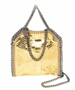 Discount ❤️ Stella McCartney Gold Faux Python Leather Tiny Falabella Tote For 👩 Women 😀