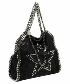 Best Sale 🤩 Stella McCartney Black Faux Suede Mini Falabella Star Studded Tote For 👩 Women 👏 -Stella McCartney Shop luxury women stella mccartney used handbags p566544 008