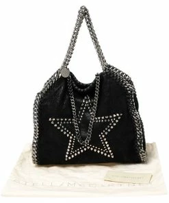 Best Sale 🤩 Stella McCartney Black Faux Suede Mini Falabella Star Studded Tote For 👩 Women 👏 -Stella McCartney Shop luxury women stella mccartney used handbags p566544 009