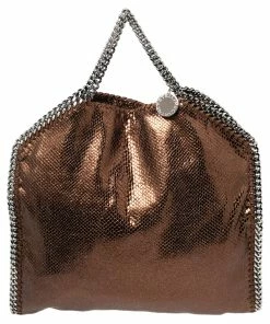 Coupon 🎉 Stella McCartney Metallic Brown Faux Snakeskin Leather Small Falabella Tote For 👩 Women 🌟 -Stella McCartney Shop luxury women stella mccartney used handbags p574733 010