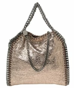 Top 10 ❤️ Stella McCartney Metallic Gold Crackled Faux Leather Mini Falabella Tote For 👩 Women 👏