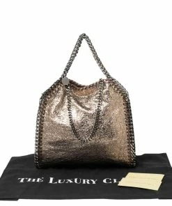Top 10 ❤️ Stella McCartney Metallic Gold Crackled Faux Leather Mini Falabella Tote For 👩 Women 👏 -Stella McCartney Shop luxury women stella mccartney used handbags p575348 008