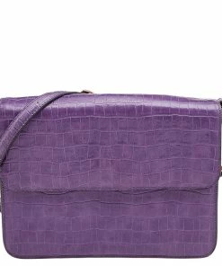 Coupon 🤩 Stella McCartney Purple Faux Crocodile Leather Flap Crossbody Bag For 👩 Women ❤️