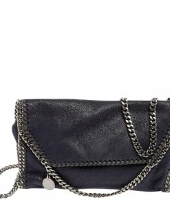 Budget 👍 Stella McCartney Navy Blue Faux Suede Falabella Flap Shoulder Bag For 👩 Women ❤️