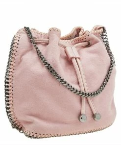 Outlet ❤️ Stella McCartney Pink Faux Suede Micro Falabella Drawstring Bucket Bag For 👩 Women ❤️ -Stella McCartney Shop luxury women stella mccartney used handbags p608788 005