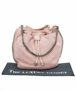 Outlet ❤️ Stella McCartney Pink Faux Suede Micro Falabella Drawstring Bucket Bag For 👩 Women ❤️ -Stella McCartney Shop luxury women stella mccartney used handbags p608788 006