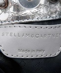 Best Pirce 👏 Stella McCartney Metallic Silver Faux Python Leather Falabella Bucket Bag For 👩 Women ✔️ -Stella McCartney Shop luxury women stella mccartney used handbags p608894 002