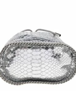 Best Pirce 👏 Stella McCartney Metallic Silver Faux Python Leather Falabella Bucket Bag For 👩 Women ✔️ -Stella McCartney Shop luxury women stella mccartney used handbags p608894 003