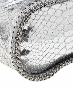Best Pirce 👏 Stella McCartney Metallic Silver Faux Python Leather Falabella Bucket Bag For 👩 Women ✔️ -Stella McCartney Shop luxury women stella mccartney used handbags p608894 004