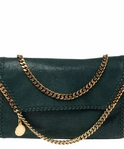 Discount ✔️ Stella McCartney Metallic Green Faux Suede Falabella Shoulder Bag For 👩 Women 🤩