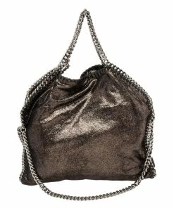 Coupon 👏 Stella McCartney Black/Silver Faux Suede Small Falabella Tote For 👩 Women 🛒