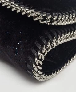 Brand new 🤩 Stella McCartney Black Glitter Velvet Falabella Crossbody Bag For 👩 Women 😀 -Stella McCartney Shop luxury women stella mccartney used handbags p625395 011