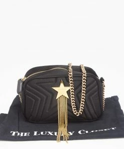 Cheap 🎁 Stella McCartney Black Satin Stella Star Camera Crossbody Bag For 👩 Women 👏 -Stella McCartney Shop luxury women stella mccartney used handbags p632070 004