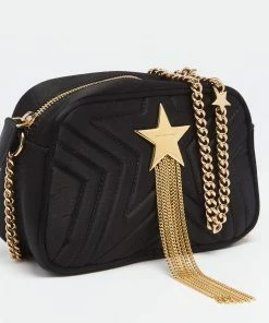 Cheap 🎁 Stella McCartney Black Satin Stella Star Camera Crossbody Bag For 👩 Women 👏 -Stella McCartney Shop luxury women stella mccartney used handbags p632070 011