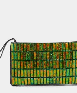 New 🛒 Stella McCartney Black Faux Lizard Embossed Leather Crystal Embellished Wristlet Clutch For 👩 Women ✔️