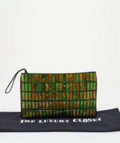 New 🛒 Stella McCartney Black Faux Lizard Embossed Leather Crystal Embellished Wristlet Clutch For 👩 Women ✔️ -Stella McCartney Shop luxury women stella mccartney used handbags p633901 003