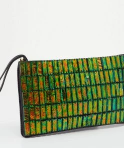 New 🛒 Stella McCartney Black Faux Lizard Embossed Leather Crystal Embellished Wristlet Clutch For 👩 Women ✔️ -Stella McCartney Shop luxury women stella mccartney used handbags p633901 004