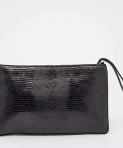New 🛒 Stella McCartney Black Faux Lizard Embossed Leather Crystal Embellished Wristlet Clutch For 👩 Women ✔️ -Stella McCartney Shop luxury women stella mccartney used handbags p633901 005
