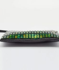 New 🛒 Stella McCartney Black Faux Lizard Embossed Leather Crystal Embellished Wristlet Clutch For 👩 Women ✔️ -Stella McCartney Shop luxury women stella mccartney used handbags p633901 006