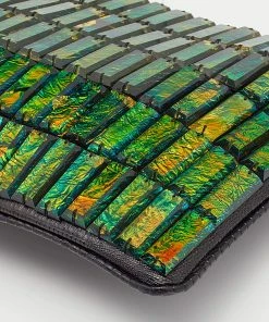 New 🛒 Stella McCartney Black Faux Lizard Embossed Leather Crystal Embellished Wristlet Clutch For 👩 Women ✔️ -Stella McCartney Shop luxury women stella mccartney used handbags p633901 008