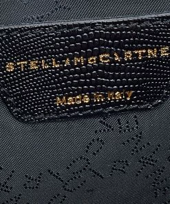 New 🛒 Stella McCartney Black Faux Lizard Embossed Leather Crystal Embellished Wristlet Clutch For 👩 Women ✔️ -Stella McCartney Shop luxury women stella mccartney used handbags p633901 010