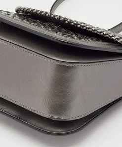 Best Pirce 👍 Stella McCartney Metallic Grey Woven Faux Leather Falabella Box Shoulder Bag For 👩 Women 🎁 -Stella McCartney Shop luxury women stella mccartney used handbags p638465 002