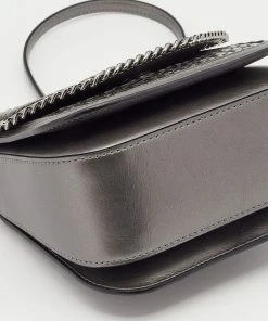 Best Pirce 👍 Stella McCartney Metallic Grey Woven Faux Leather Falabella Box Shoulder Bag For 👩 Women 🎁 -Stella McCartney Shop luxury women stella mccartney used handbags p638465 003