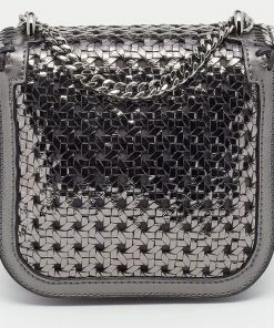 Best Pirce 👍 Stella McCartney Metallic Grey Woven Faux Leather Falabella Box Shoulder Bag For 👩 Women 🎁 -Stella McCartney Shop luxury women stella mccartney used handbags p638465 004