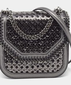 Best Pirce 👍 Stella McCartney Metallic Grey Woven Faux Leather Falabella Box Shoulder Bag For 👩 Women 🎁
