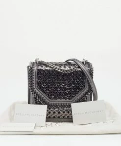 Best Pirce 👍 Stella McCartney Metallic Grey Woven Faux Leather Falabella Box Shoulder Bag For 👩 Women 🎁 -Stella McCartney Shop luxury women stella mccartney used handbags p638465 011
