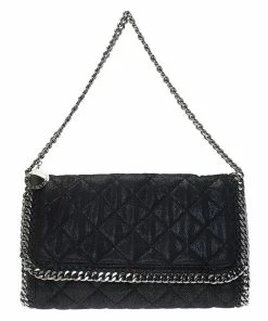 Hot Sale 🎁 Stella McCartney Black Quilted Faux Leather Falabella Shaggy Deer Flap Bag For 👩 Women 🎁