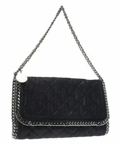 Hot Sale 🎁 Stella McCartney Black Quilted Faux Leather Falabella Shaggy Deer Flap Bag For 👩 Women 🎁 -Stella McCartney Shop luxury women stella mccartney used handbags p64118 003
