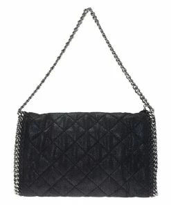 Hot Sale 🎁 Stella McCartney Black Quilted Faux Leather Falabella Shaggy Deer Flap Bag For 👩 Women 🎁 -Stella McCartney Shop luxury women stella mccartney used handbags p64118 004