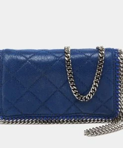 New โญ Stella McCartney Blue Quilted Faux Suede Falabella Flap Shoulder Bag For ๐ฉ Women ๐ฅ