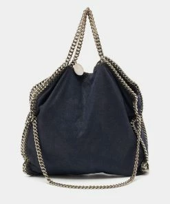 Discount 🌟 Stella McCartney Navy Blue Faux Leather Small Falabella Tote For 👩 Women 💯