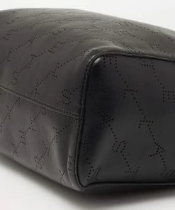 Budget ❤️ Stella McCartney Black Logo Perforated Faux Leather Tote For 👩 Women 🛒 -Stella McCartney Shop luxury women stella mccartney used handbags p647901 002